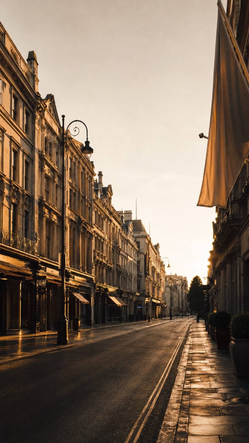 Empty London street at dawn