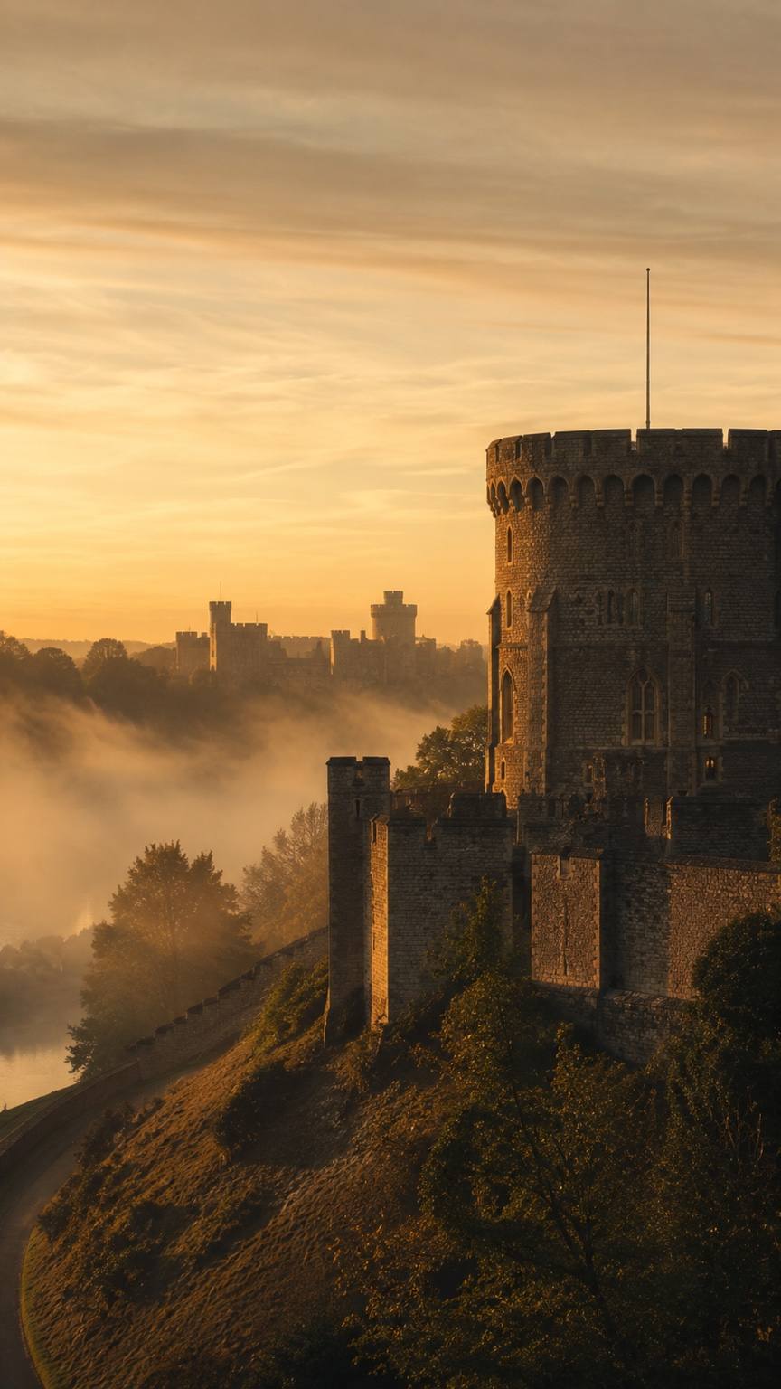 Windsor Castle in morning mist
